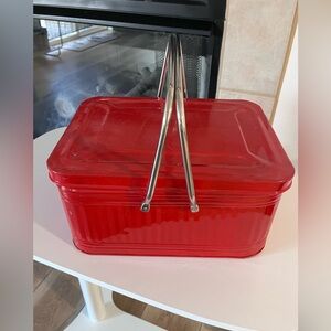 Red Metal Picnic Basket with Handles
